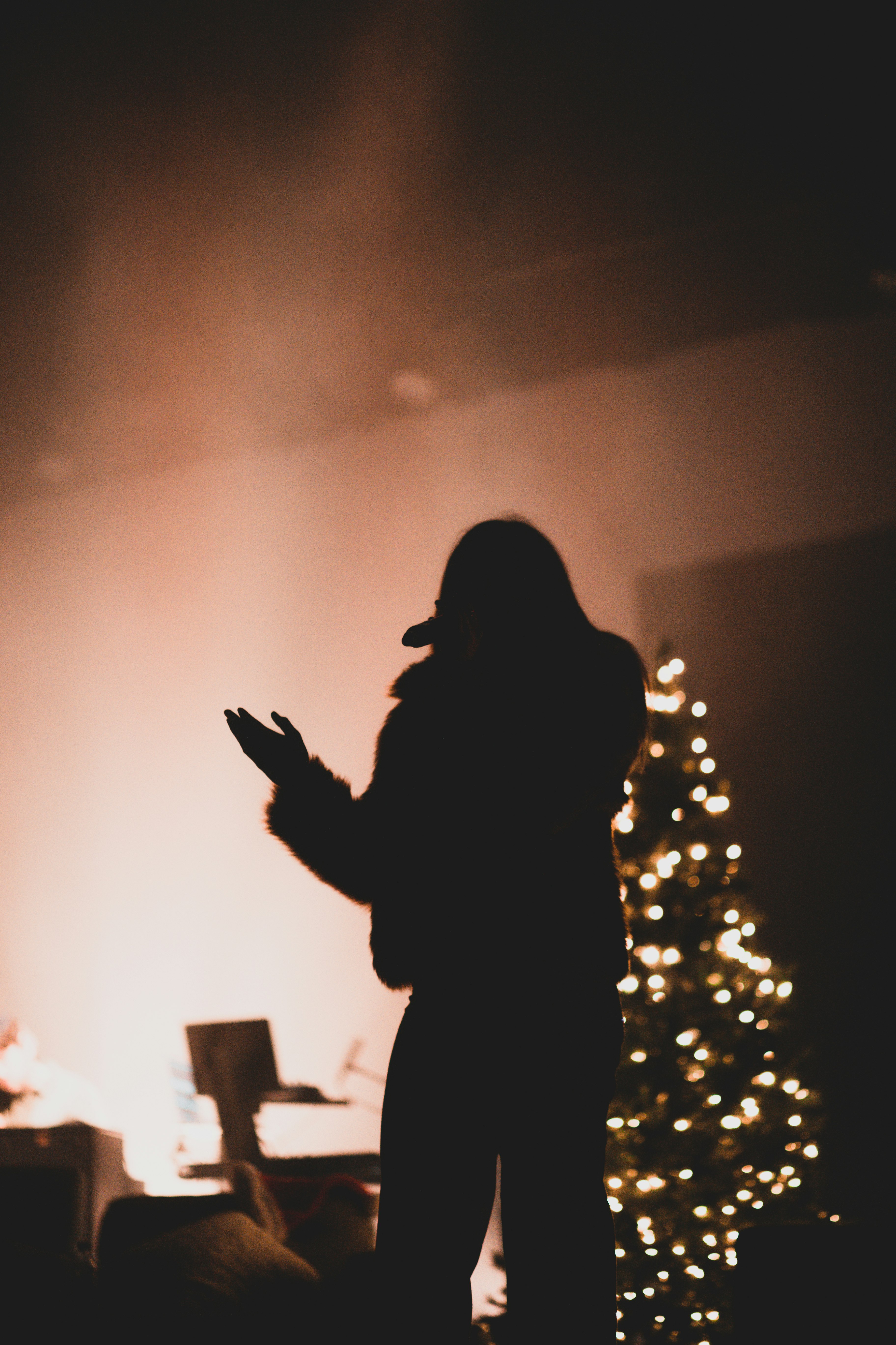 silhouette of person raising hand